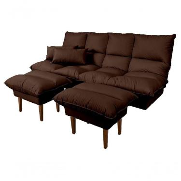 Imagem de Sofá Cama Andorra Com Banqueta Corano 3 Lugares Reclinável Império Marrom 310