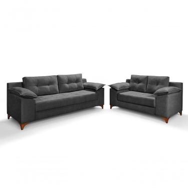 Imagem de Conjunto Sofá Ibiza 3 E 2 Lugares 2,22m E 1,57m Veludo Confortável Chumbo 208