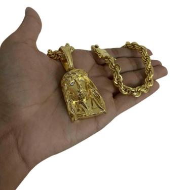 Imagem de Cordão Baiano 8Mm + Pingente Jesus - Banhado A Ouro