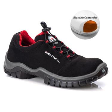 Imagem de Sapato de Segurança em Microfibra Preto e Vermelho Bico Composite Esti