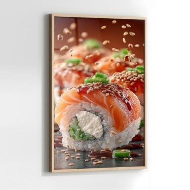 Imagem de Quadro com Moldura e Acrilico Cristal Vidro Sushi Bar Restaurante para