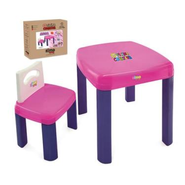 Imagem de Conjunto mesa infantil rosa didatica reforçada para atividades refeiçã