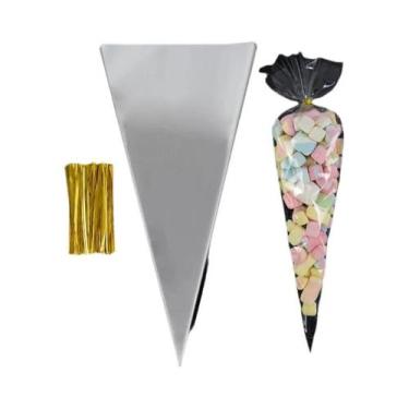 Imagem de Sacos De Doces Transparentes Em Forma De Cone 50 Unidades Embalagem De