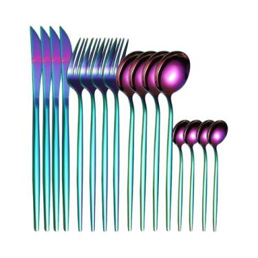 Imagem de Conjunto De Talheres Dourados 16 Peças Em Aço Inoxidável: Faca, Garfo,