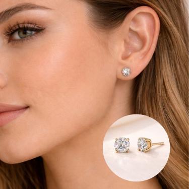 Imagem de Brinco Ponto de Luz Tradiconal Zirconia 5MM Dourado Aço Inox