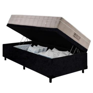 Imagem de Cama Box Baú Solteiro Preto Colchão Molas Ensacadas Airtech SpringPock