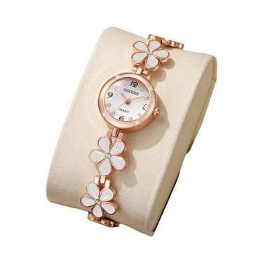 Imagem de Relógio Feminino De Luxo Com Pulseira De Flor Em Strass E Aço Inoxidáv