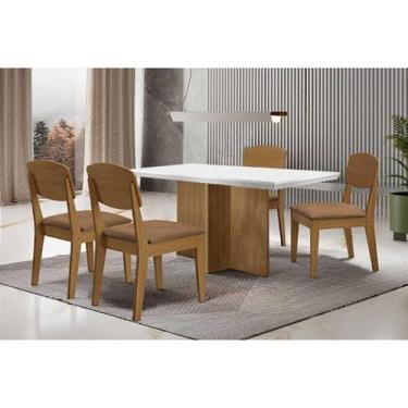 Imagem de Conjunto: Mesa de Cozinha Berlim Curvo 120cm + 4 Cadeiras Havana Natur