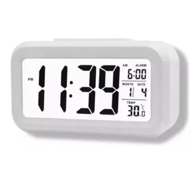 Imagem de Relógio Digital LCD Despertador de Mesa Cabeceira Quarto Idoso - Branco