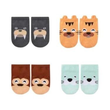 Imagem de Meias Antiderrapantes Fofas De Desenho Animado Para Bebês, 4 Pares, Re