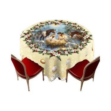 Imagem de Toalha De Mesa Com Impressão Dourada Do Cenário Da Natividade, Redonda