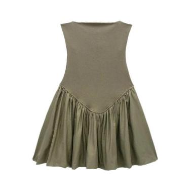 Imagem de Vestido Feminino Mini Retalhos com Manga Puff - Alças Finas e Decote e