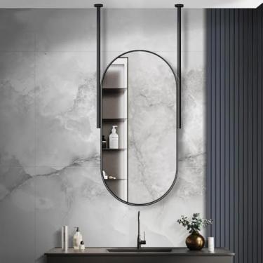 Imagem de Espelho De Banheiro Moder Para Parede, Espelhos Ceilig Mouted Hagig Boom Espelho Decorativo Com Moldura De Metal Oval Espelho Vaity Com Hastes Flutuantes Para Casa Ou Hotel, 50cmx60cm