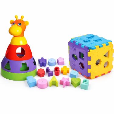 Imagem de Cubo Girafa Didático Brinquedo Educativo Formas Encaixe