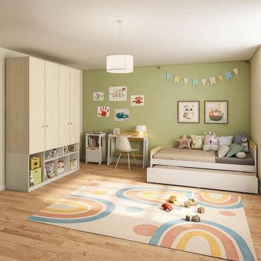 Imagem de Quarto Completo Infantil Guarda-roupa Curió, Bicama, Mesa, Estante e Petit Casatema Madeiraoriginals Branco/Mel