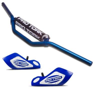 Imagem de Guidão Cross Alto + Protetor De Mão Hand Guards Pro Tork, AZUL, Único