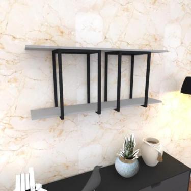 Imagem de Prateleira Industrial Suspensa Estante Parede Nicho Cinza Ferro E Made