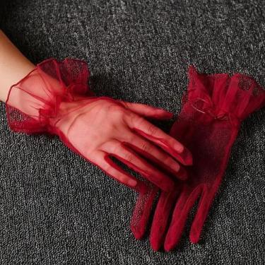 Imagem de Luvas Femininas De Renda Com Dedos Completos Em Tule, Curtas, Elástica