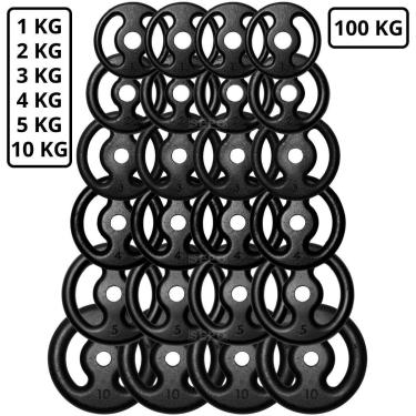 Imagem de Kit 100Kg em Anilhas de Ferro Fundido Kit com 24 Peças-Unissex