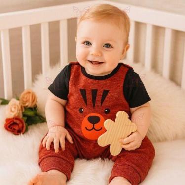 Imagem de Conjunto Macacão + Camisa Jardineira Urso Bebe Menino Vira Pé Temático