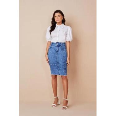 Imagem de Saia feminina Jeans Sustentável Tradicional Barra Desfiada - Titanium 