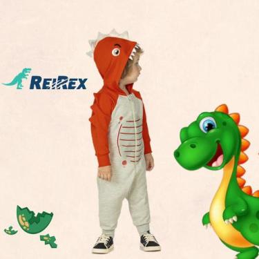 Imagem de Macacão Infantil Masculino Moletom Peluciado Dinossauro ReiRex - Reire