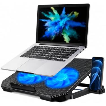 Imagem de Base Suporte para Notebook até 17" com Cooler Duplo Ultra Silencioso, LED Azul, 8 Níveis de Altura, USB Extra – Refrigeração Potente e Conforto Ergonômico