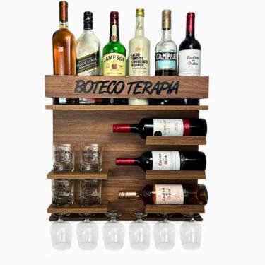 Imagem de Barzinho De Parede Para Sala Bar Com Adega De Vinho - Amadeirado ou Pr