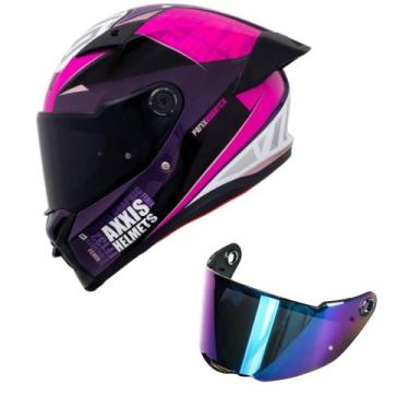 Imagem de Capacete Axxis Fênix Essence C8 Rosa e Roxo Mais Viseira Camaleão Tama