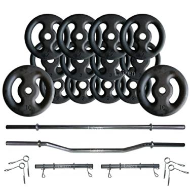 Imagem de Kit de Musculação Laizen: Barras 40cm, 120cm e Barra W + Anilhas Ferro Fundido Preto 60kg