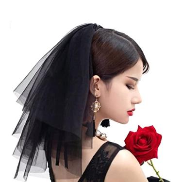 Imagem de (Black) - Fangsen Wedding Bridal Veil with Comb 2 Tier Tulle Short Veil (Black)