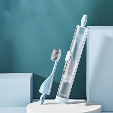 Imagem de LeMall Escovas de dentes para viagem, escovas de dentes de acampamento, escovas de dentes portáteis com tubo de armazenamento de pasta de dente azul