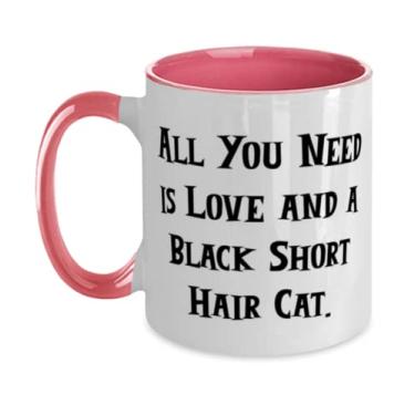 Imagem de Presentes divertidos de gato de cabelo curto preto, All You Need is Love and a Black Hair Cat, Natal dois tons 325 ml Caneca para gatos de cabelo curto preto