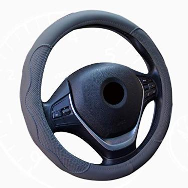 Imagem de TOTVOV Capas universais para carro PU couro volante antiderrapante antiderrapante durável 38 cm/15 capa de volante feita à mão fibra dinâmica