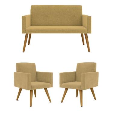 Imagem de Kit Namoradeira 2 Lugares Reforçada + 2 Poltronas capuccino