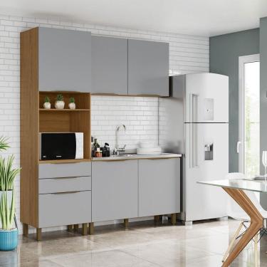 Imagem de Cozinha Compacta 03 Peças Com Paneleiro Torre Quente 01 Forno Naomi Briz Cinza Com Nature