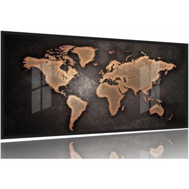 Imagem de Quadro Decorativo Mapa Mundi Marron 120x60 em tecido 3 peças