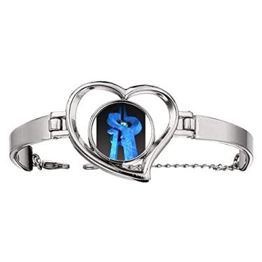 Imagem de N/A N/A Bracelete Art Deco Blue Landmark Fashion Pulseira Coração Joia Fio Bangle, medium, metal