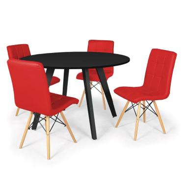 Imagem de Conjunto Mesa de Jantar Redonda Amanda Preta 120cm com 4 Cadeiras Eiffel Gomos - Vermelho