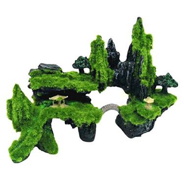 Imagem de Decoração de aquário Tfwadx, vista de montanha, pavilhão de resina, pavilhão, decoração de aquário de caverna de rocha, regata de peixe, com musgo para pequenos peixes, camarões para se esconderem
