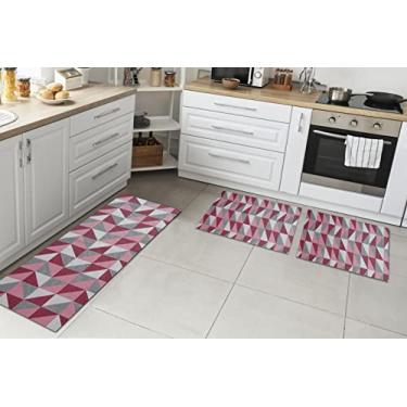 Imagem de Kit Tapete+Passadeiras 3 Pçs Miami Ladrilhos Vinho/Cru Antiderrapante