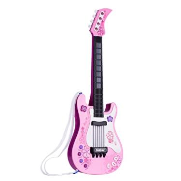 Imagem de fengny Guitarra infantil com luzes e sons divertidos Instrumentos musicais educacionais Brinquedo de guitarra elétrica para crianças Crianças Meninos e Meninas rosa