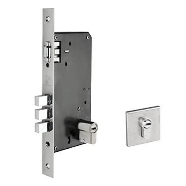 Imagem de Fechadura Porta Rolete 03 Pinos Quadrada Escovada Chave Multiponto - 7cm