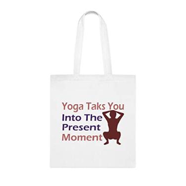 Imagem de Yoga Takes Into The Present Moment, Sacola Engraçada, Bolsa de Ombro, Sacolas Reutilizáveis, Cesta de Aniversário de Natal, Branco
