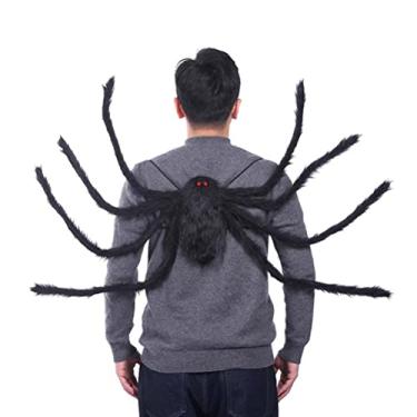 Imagem de Fantasia de mochila de aranha de Halloween, roupas de aranha de homem colorido preto engraçado saco de doces 8 pernas de aranha de pelúcia realista terror mochila de aranha decoração para decorações de festa de quintal pequena surpresa