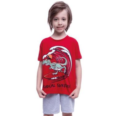 Imagem de Pijama Masculino Infantil Dino Surf Vermelho - Lua Chic