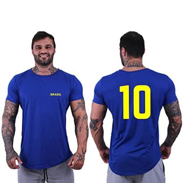 Imagem de Camiseta Masculina LongLine MXD Conceito Slim Brasil Número 10 Brandeira (GG, Opção 03)