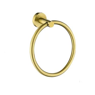 Imagem de Acessórios de banheiro de ouro escovado Suporte de escova de banheiro Suporte de papel Suporte de toalha Prateleira de roupão Gancho de roupão de parede Anel de toalha de prato de sabão, Anel de toalha A
