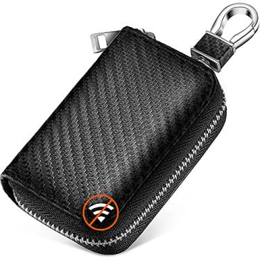 Imagem de Frienda Bolsas para porta-chaves de carro fibra de carbono RFID bloqueio de sinal sacos protetor de chave ferramenta anti-roubo Fob capa para armazenamento, preto