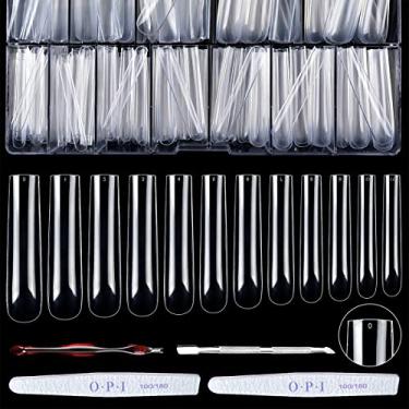 Imagem de 360 peças de pontas de unhas de caixão, 12 tamanhos de unhas de acrílico transparente extra longo reto cônico pontas de extensão quadradas meia extensão transparente ponta de unha de curva longa para salões e arte de unhas DIY com caixa